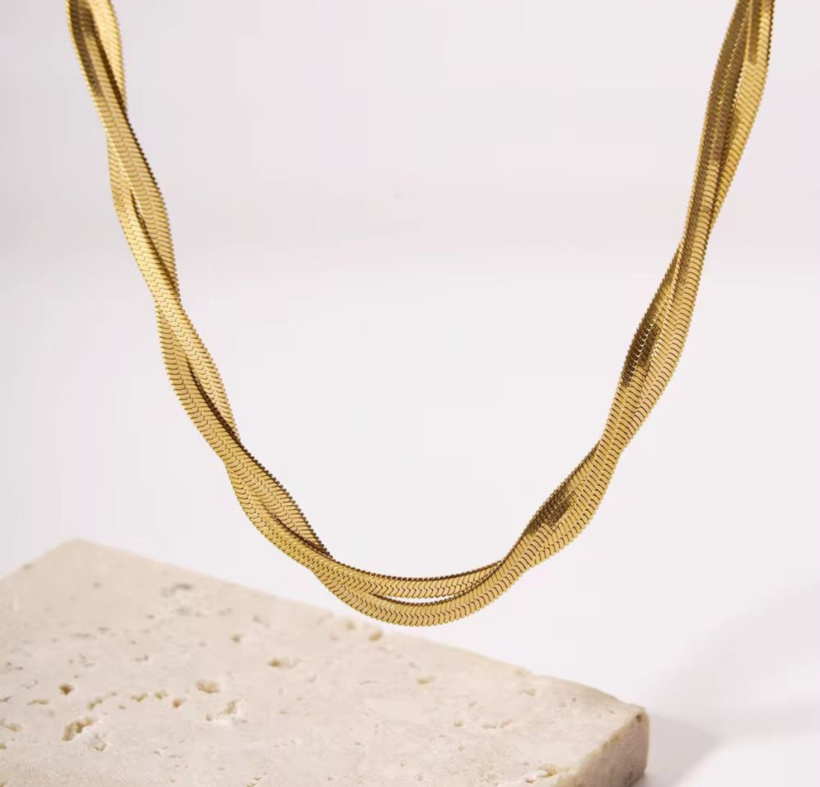 ID:0023_S | Set de pulsera y collar trenzada dorada