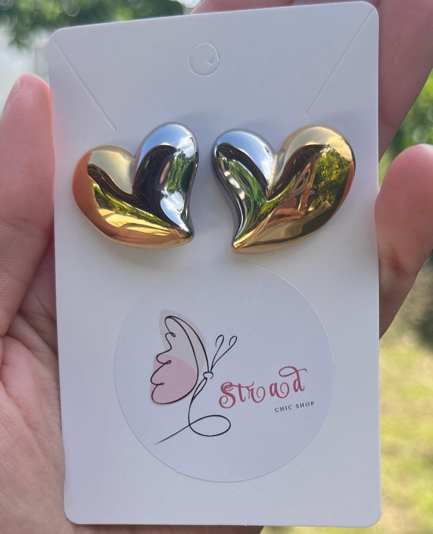 ID: 0032 | Aretes de corazones dorado y plata