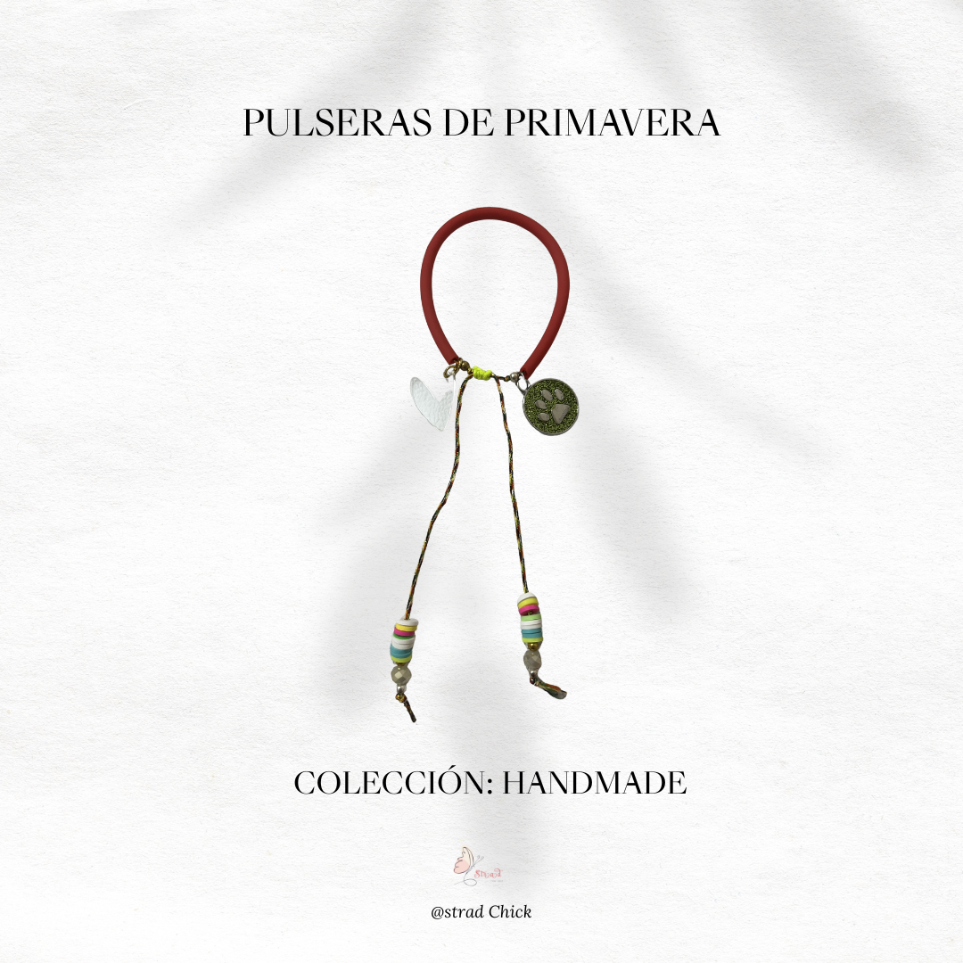 Pulseras Primaveras (Rojo corazón blanco y patita de perrito)