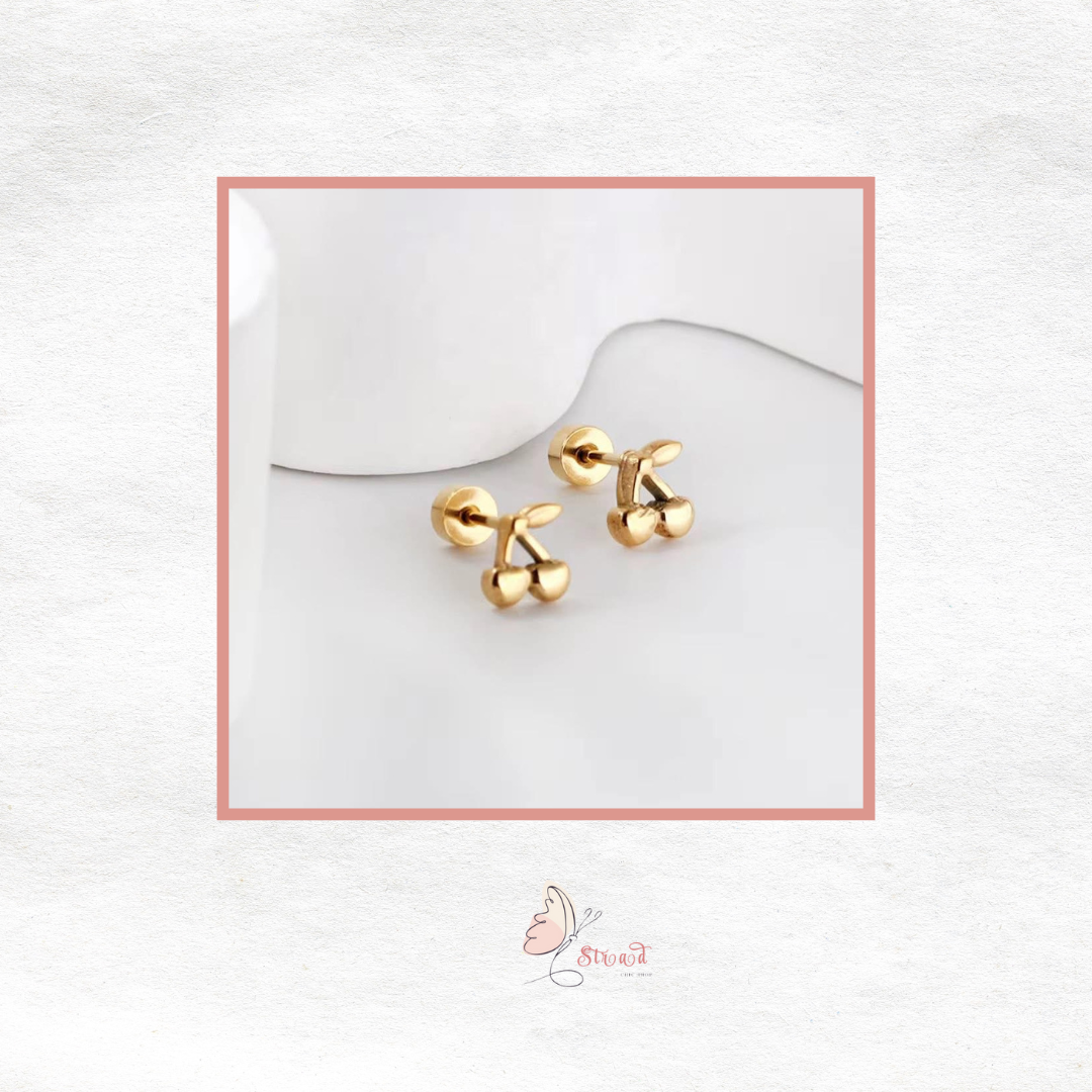 ID:0008_A | Aretes de cherry doradas