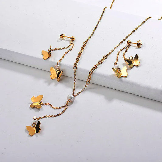 Stainless Steel Butterfly Necklace Sets