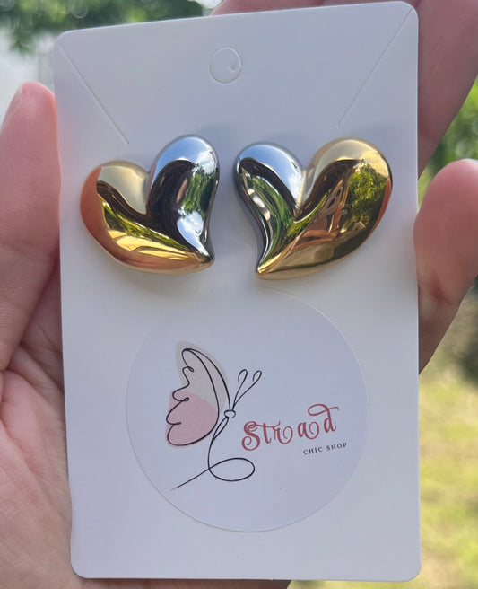 ID: 0032 | Aretes de corazones dorado y plata