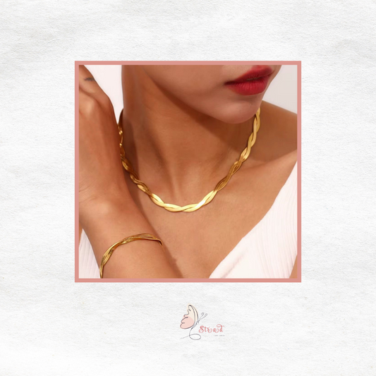 ID:0023_S | Set de pulsera y collar trenzada dorada